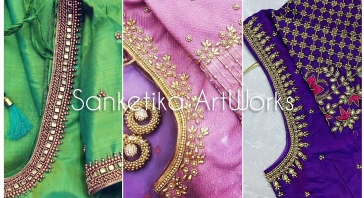 latest new model aari and kundhan work blouse designs