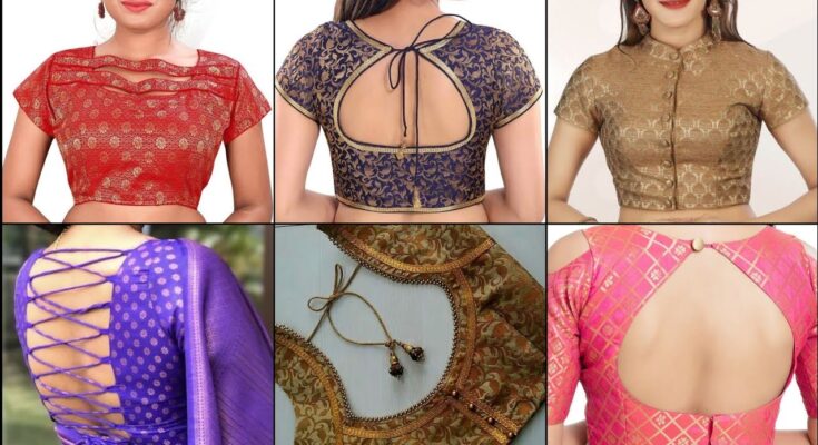 new silk saree back neck blouse design